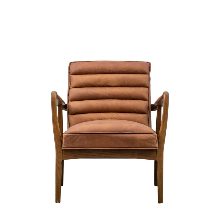 Brown Leather Armchair with Wooden Frame - Caspian House