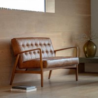 Brown Leather Buttoned Sofa - Seats 2 - Caspian House