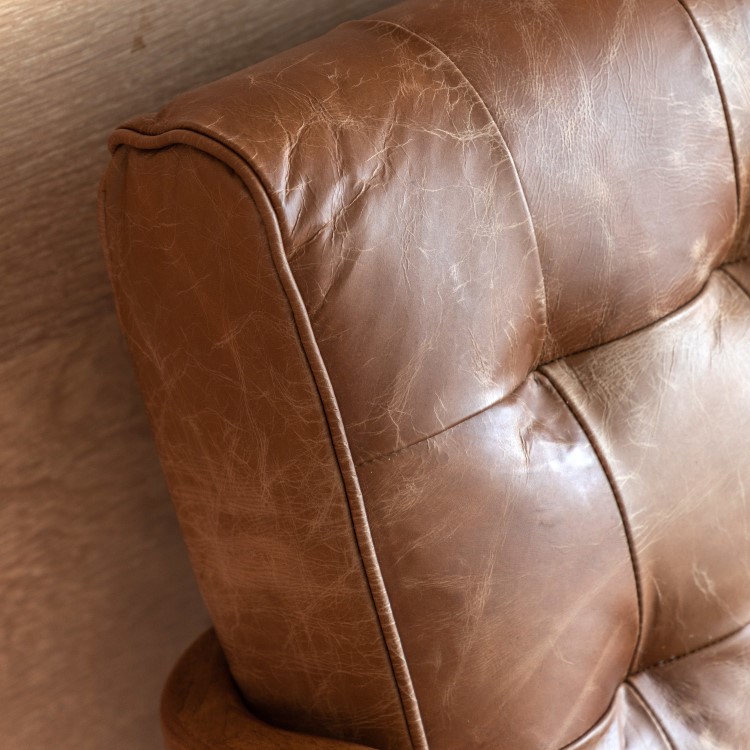 Brown Leather Buttoned Sofa - Seats 2 - Caspian House