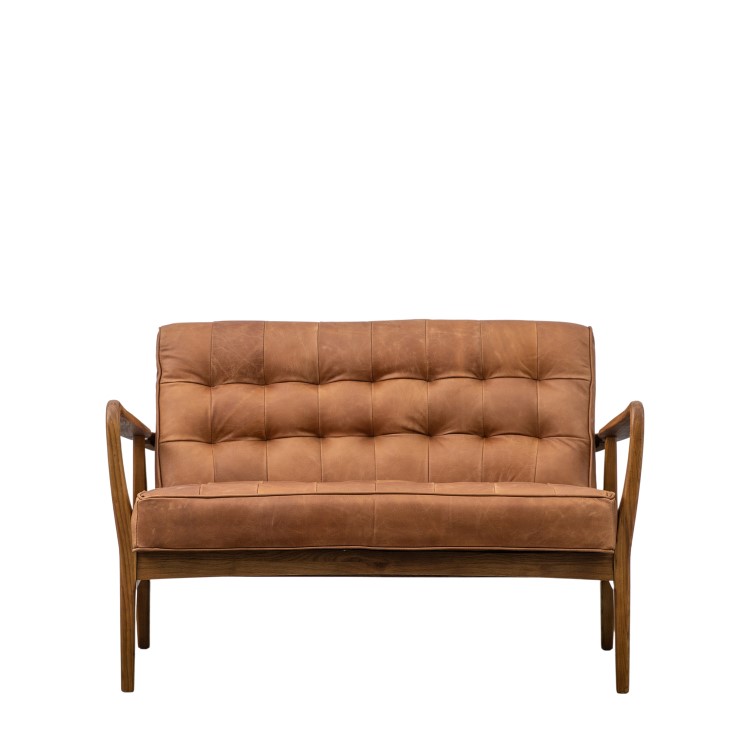 Brown Leather Buttoned Sofa - Seats 2 - Caspian House