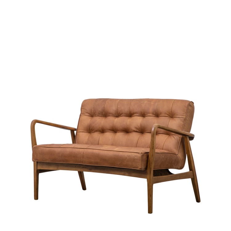 Brown Leather Buttoned Sofa - Seats 2 - Caspian House