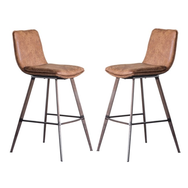 Set of 2 Tan Faux Leather Bar Stools with Backs - Caspian House