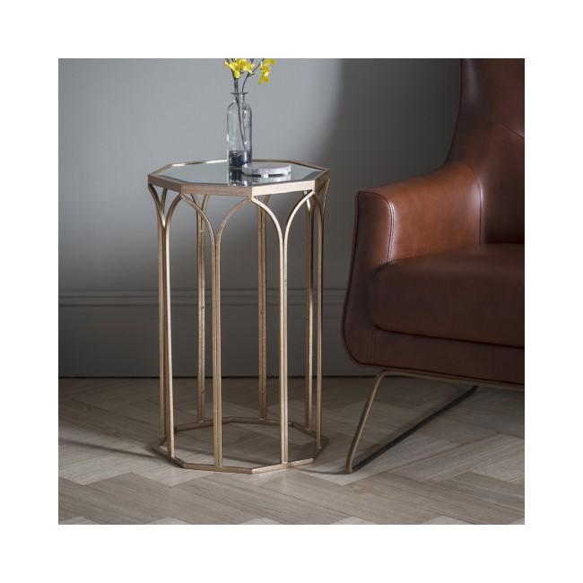 Gallery Canterbury Glass and Metal Side Table in Gold 