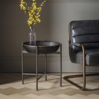 Gallery Wesley Black Metal Bedside Table with Gold Edge