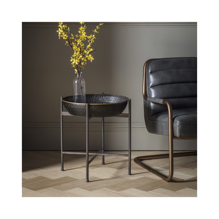 Gallery Wesley Black Metal Bedside Table with Gold Edge