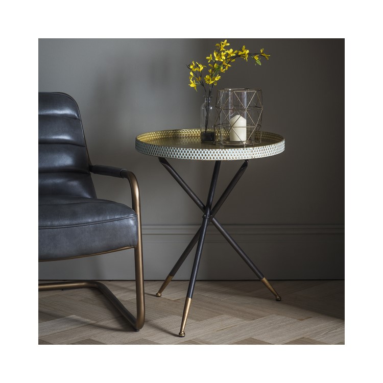 Gold Round Side Table with Metal Legs - Caspian House