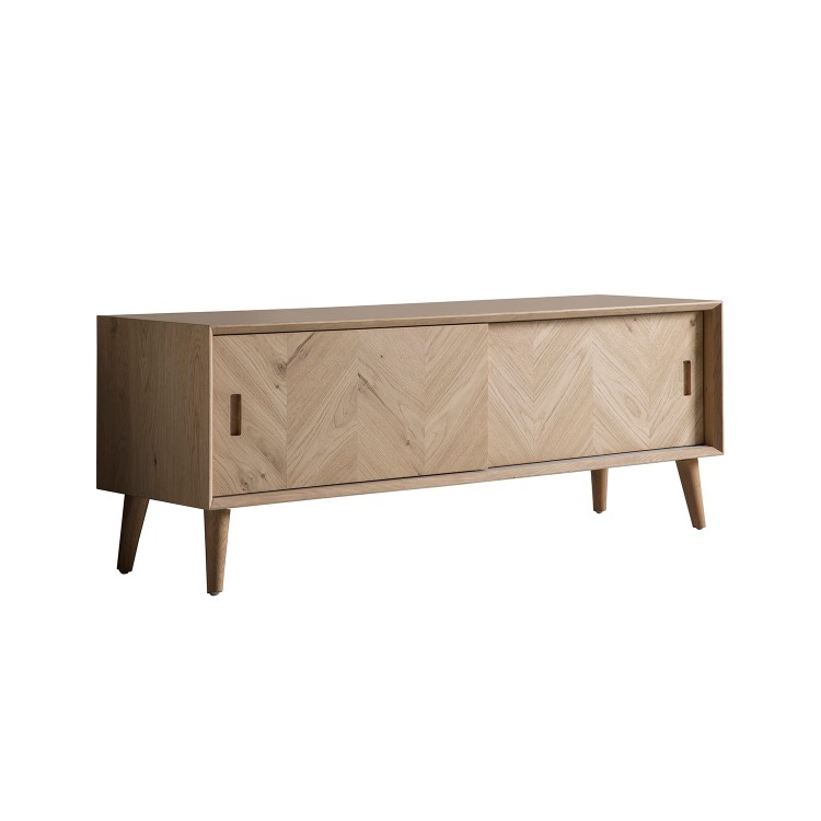 Milano Oak TV Unit with 2 Chevron Sliding Doors TV's up to 73" - Caspian House
