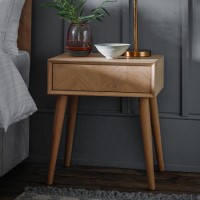Gallery Milano Solid Oak Light Wood Chevron Style Bedside Table with Angled Legs & 1 Drawer