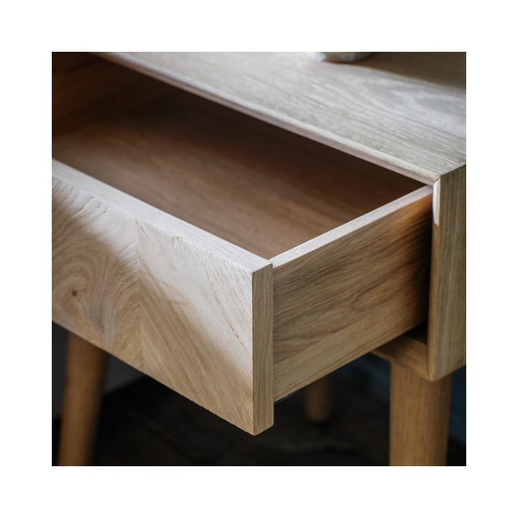Gallery Milano Solid Oak Light Wood Chevron Style Bedside Table with Angled Legs & 1 Drawer