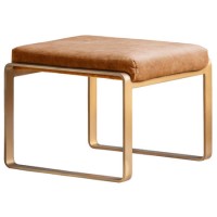 ONLY OPENED - Small Tan Leather Footstool with Gold Legs - Fabien