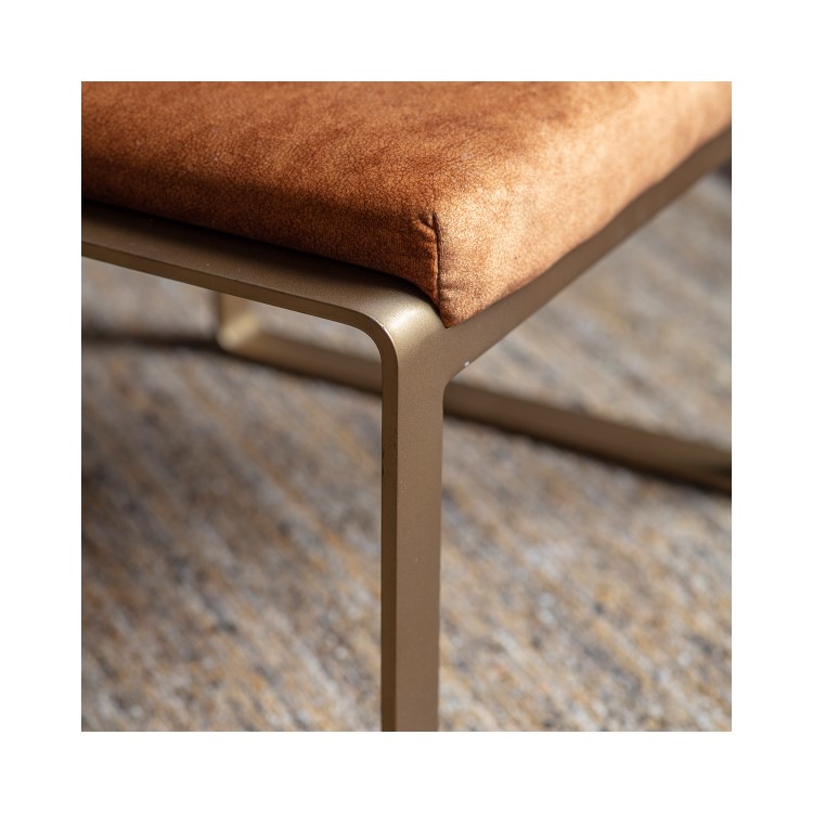 ONLY OPENED - Small Tan Leather Footstool with Gold Legs - Fabien