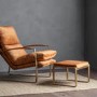 ONLY OPENED - Small Tan Leather Footstool with Gold Legs - Fabien