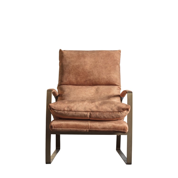 ONLY OPENED - Tan Leather Look Armchair with Gold Frame - Fabien Gallery