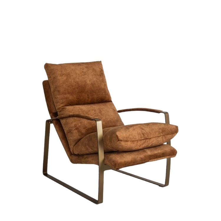 ONLY OPENED - Tan Leather Look Armchair with Gold Frame - Fabien Gallery