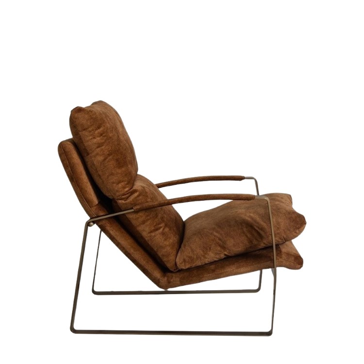 ONLY OPENED - Tan Leather Look Armchair with Gold Frame - Fabien Gallery