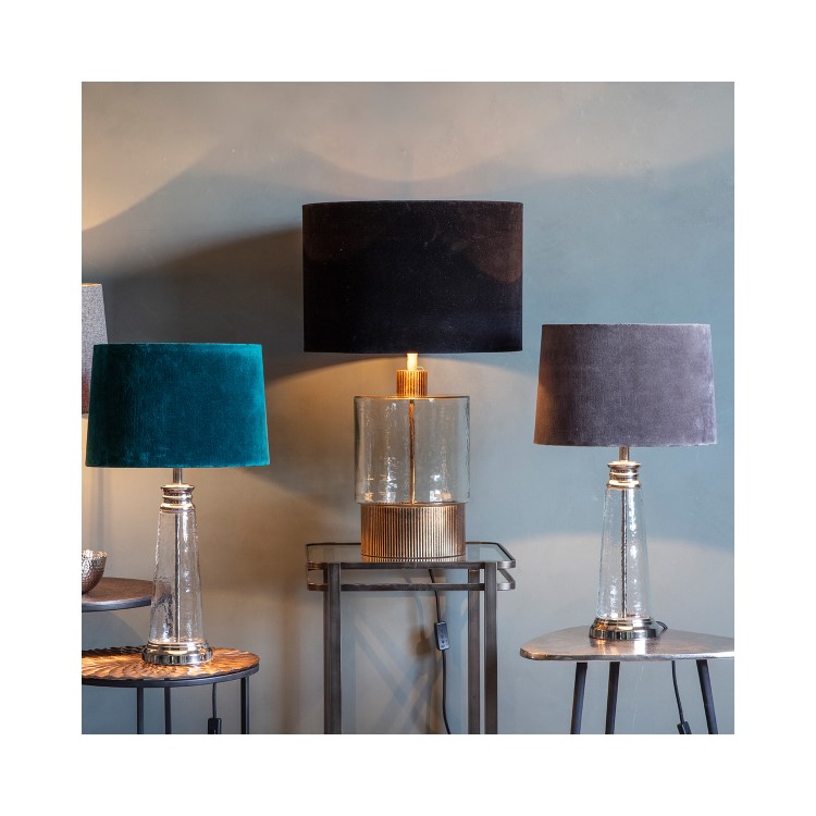 Table Lamp with Gold Hammered Glass Base & Black Velvet Shade - Mastro