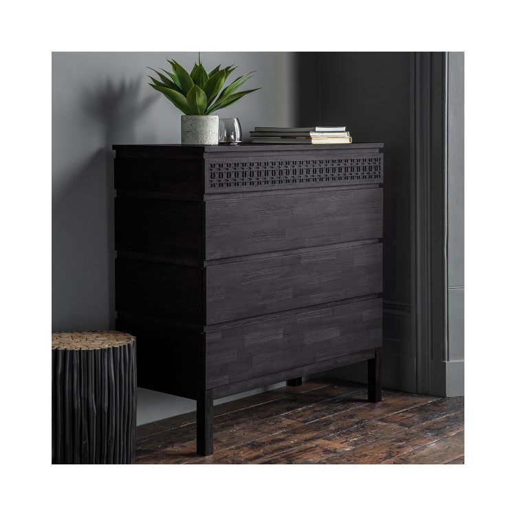 Galllery Boho Boutique Solid 4 Drawer Storage Cupboard in Black