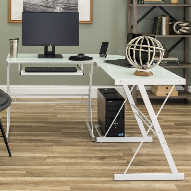 White computer desk online with glass top