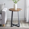 Foster Oak Effect Side Table with Circular Top &amp; Metal Base