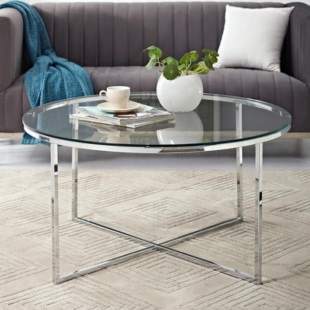 Foster Chrome Coffee Table With Glass, Glass Coffee Table