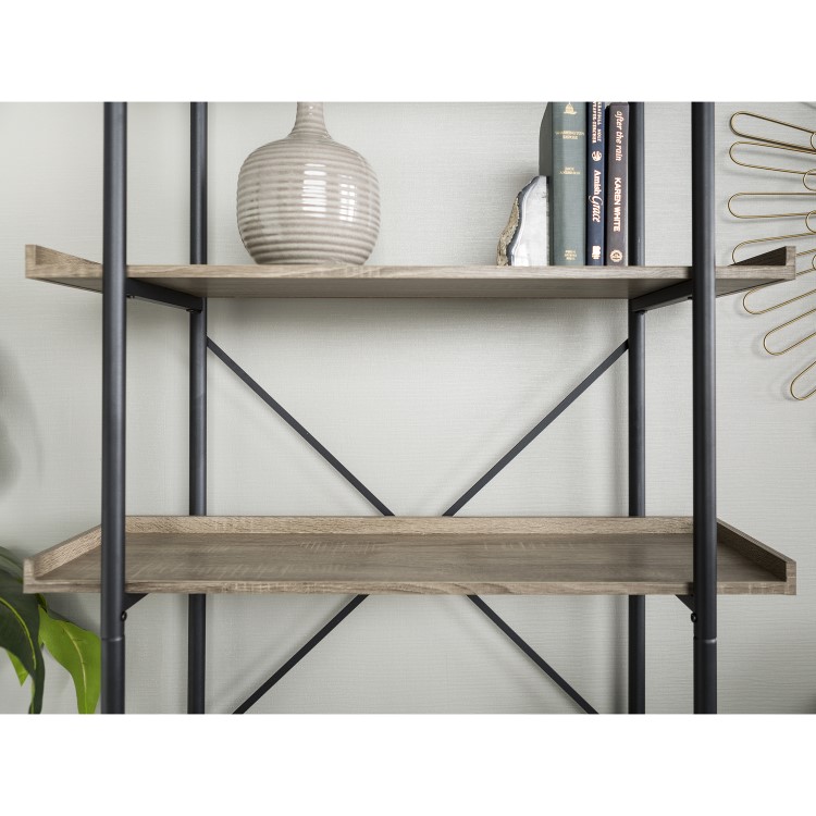 Wooden Effect Bookcase with 5 Shelves & Metal Frame - Foster