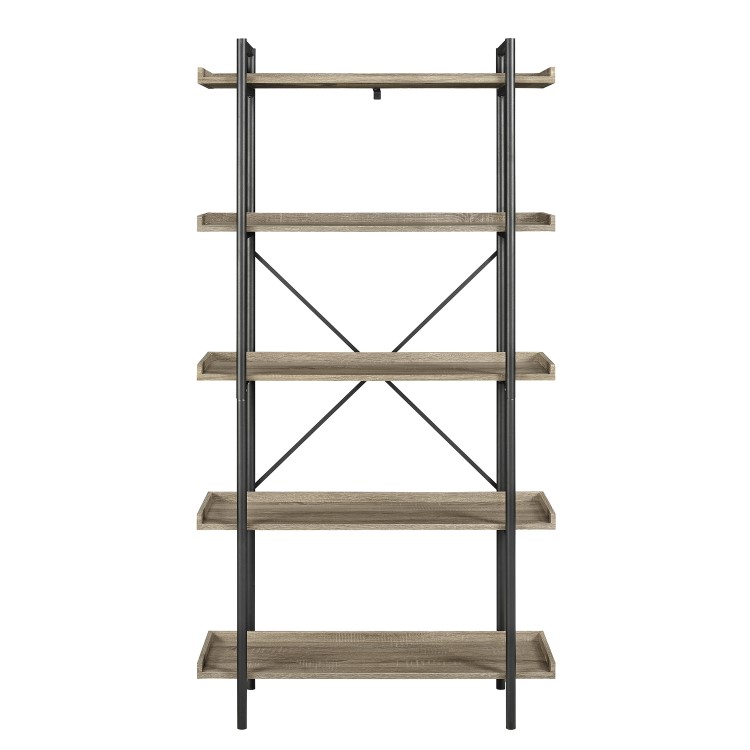 Wooden Effect Bookcase with 5 Shelves & Metal Frame - Foster