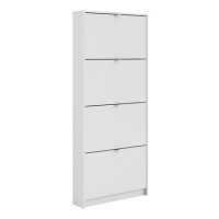 Slim White Wall Hung Shoe Cabinet with 4 Drawer -  12 Pairs