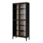 Tall Black and Walnut Display Cabinet with Glass Doors - Roomers