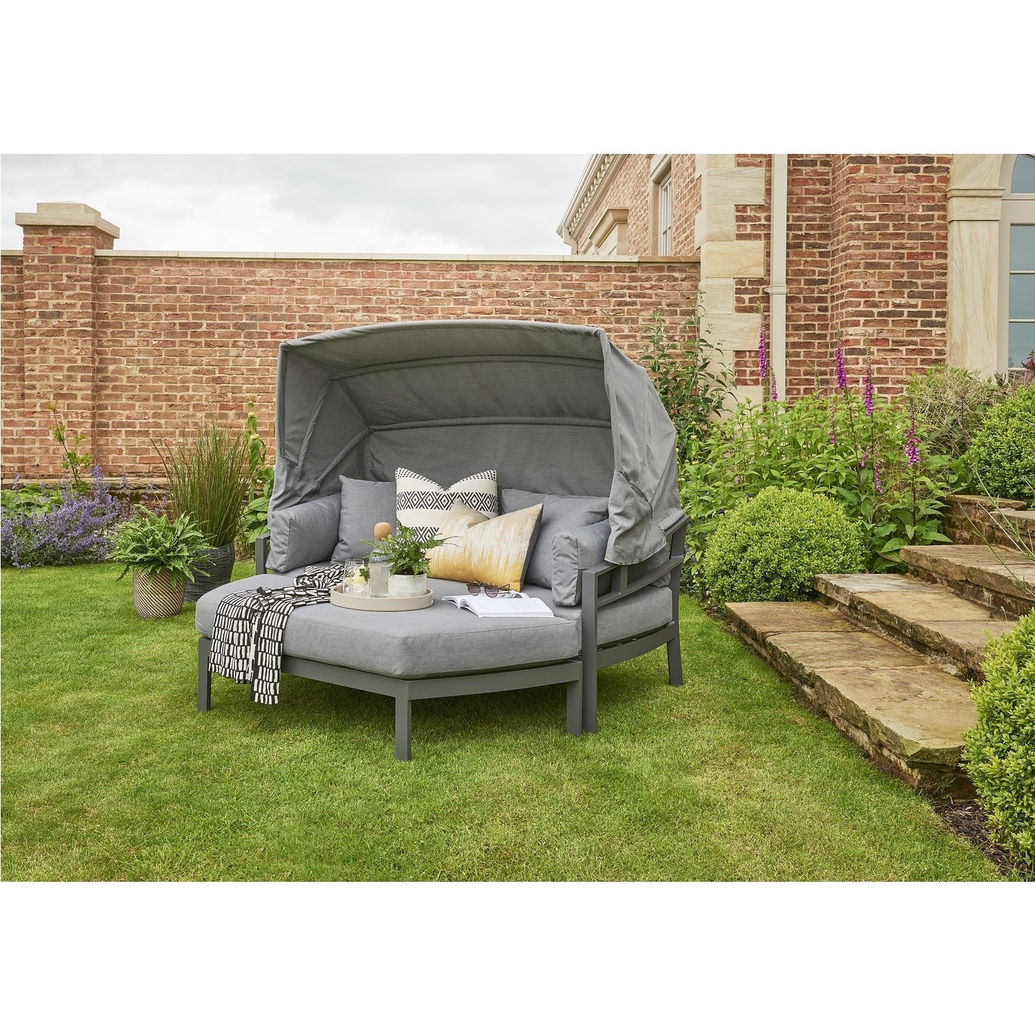 Titchwell Garden Day Bed Sofa Set in Grey with Adjustable Cover