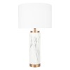White Marble Ceramic Tall Table Lamp with Gold Finish &amp; White Shade