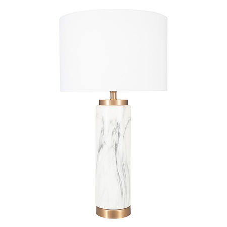 White Marble Ceramic Tall Table Lamp with Gold Finish & White Shade