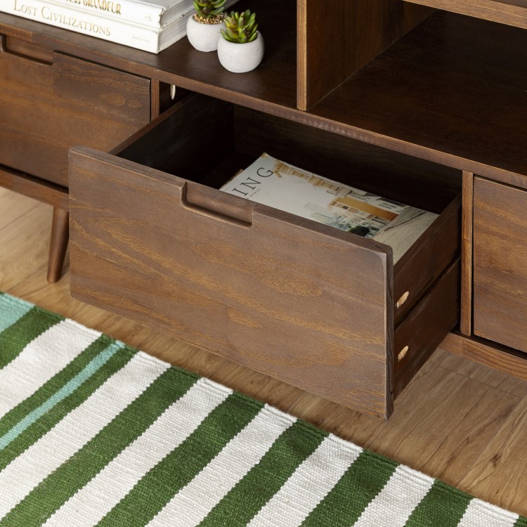 Dark Solid Pine TV Unit with Open Shelves & Storage - TVs up to 64" - Foster