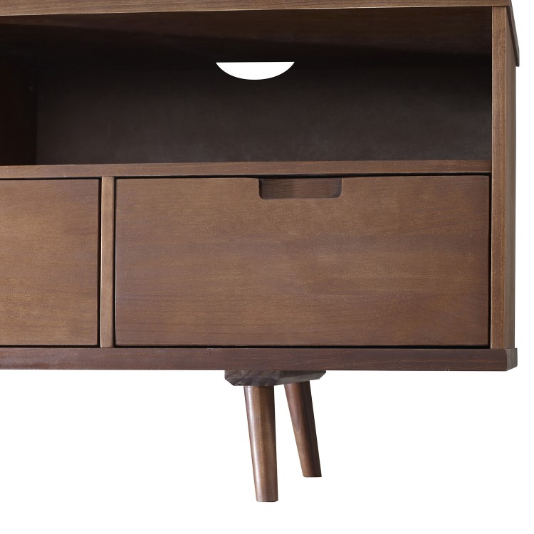 Dark Solid Pine TV Unit with Open Shelves & Storage - TVs up to 64" - Foster