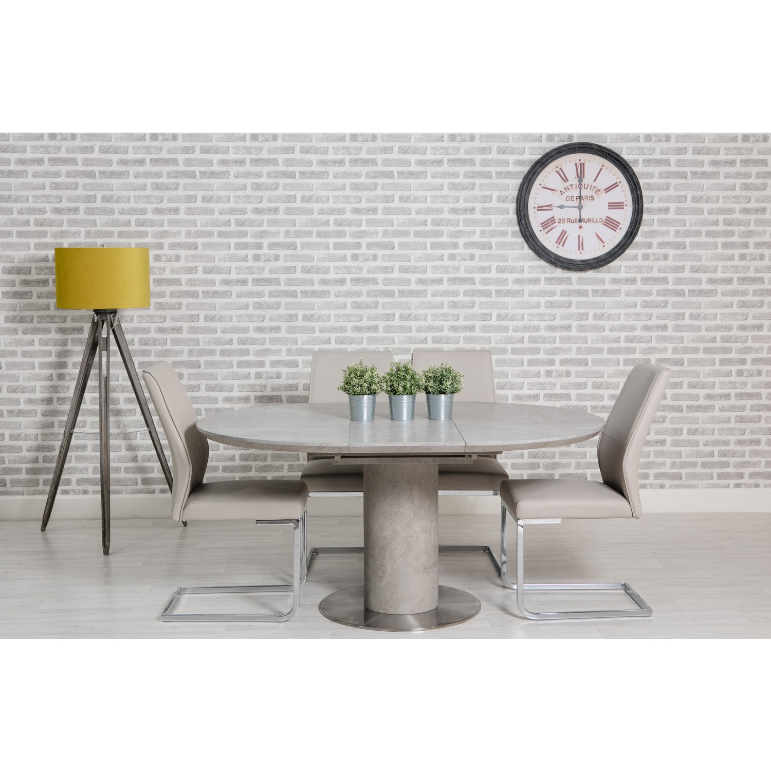 Round Extendable Dining Table In Grey Concrete Effect Etan Itdirect Ie Round Extendable Dining Table In Grey, Extending Round Dining Table And Chairs Dublin