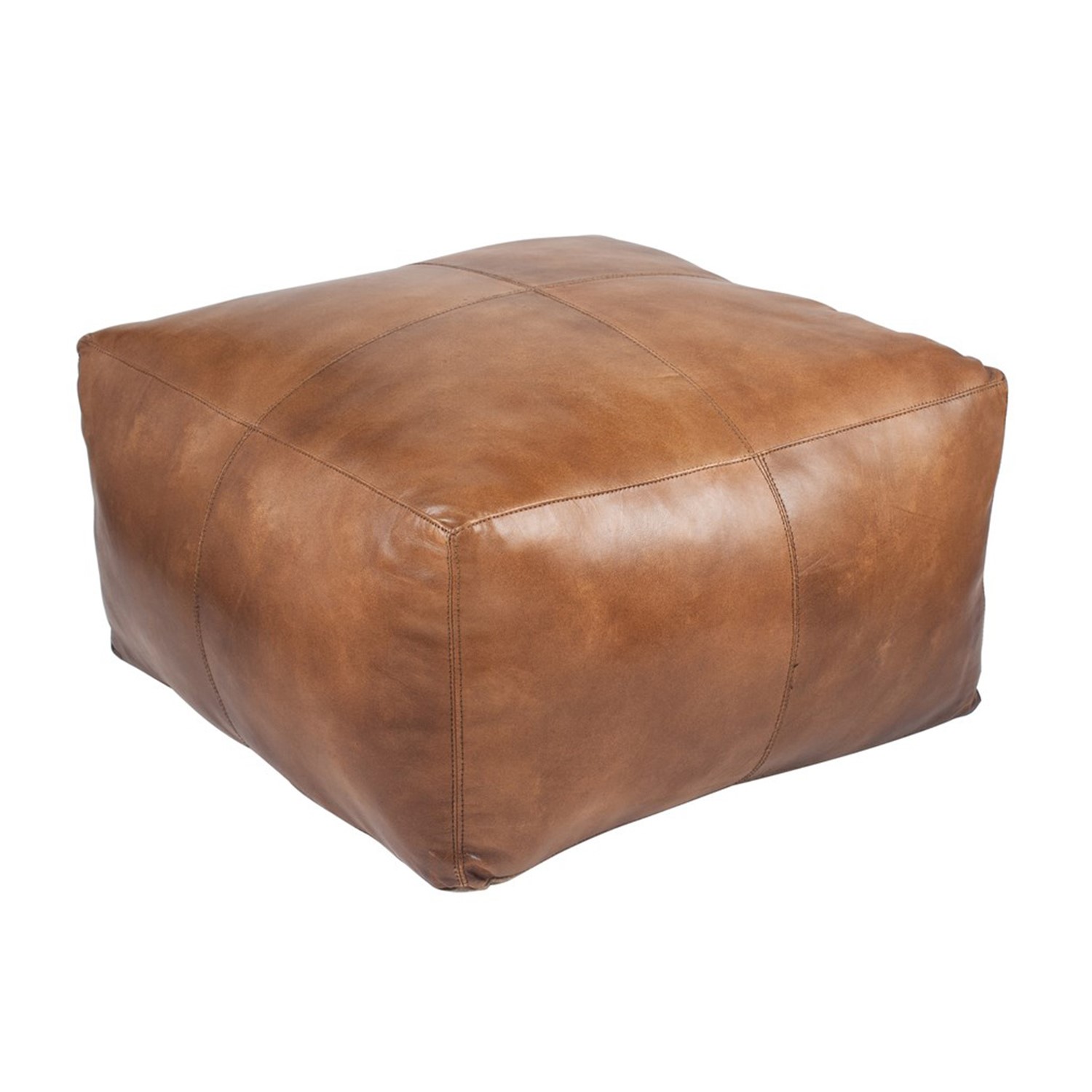 Small Natural Tan Leather Square Pouffe BuyItDirect.ie