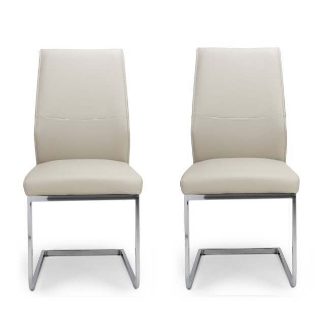 Set of 2 Cream Faux Leather Cantilever Dining Chairs - Hilton