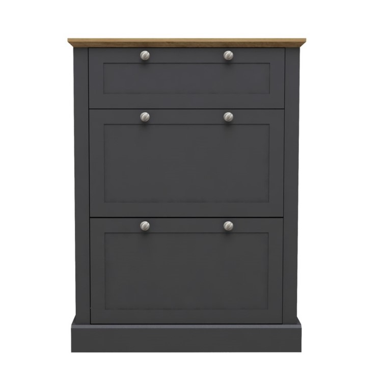 Slim Charcoal and Oak Shoe Cabinet - Devon