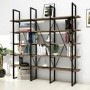 Large Walnut Industrial Bookcase with Black Metal Frame
