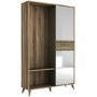 Wooden Tall Hallway Unit with Coat Hooks and Mirrored Cupboard in Oak and Green