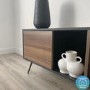 Walnut and Black Large TV Stand 