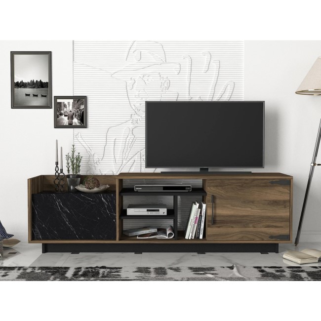 Walnut and Black Marble Effect TV Unit - TV's up to - 77"