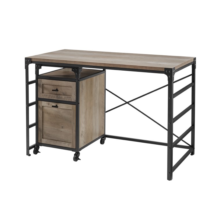 Industrial Wooden Desk with Drawer and Filing Cabinet - Foster