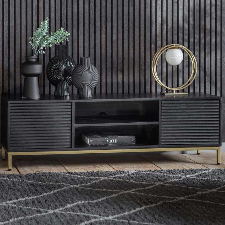 Ripple Media Unit in Black with Storage - Caspian House