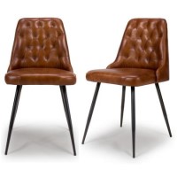 ALMOST PERFECT - Set Of 2 Real Leather Tan Dining Chair with Quilted Back - Jaxson