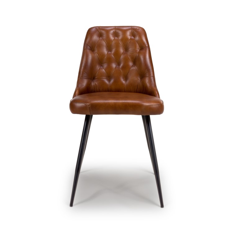 ALMOST PERFECT - Set Of 2 Real Leather Tan Dining Chair with Quilted Back - Jaxson