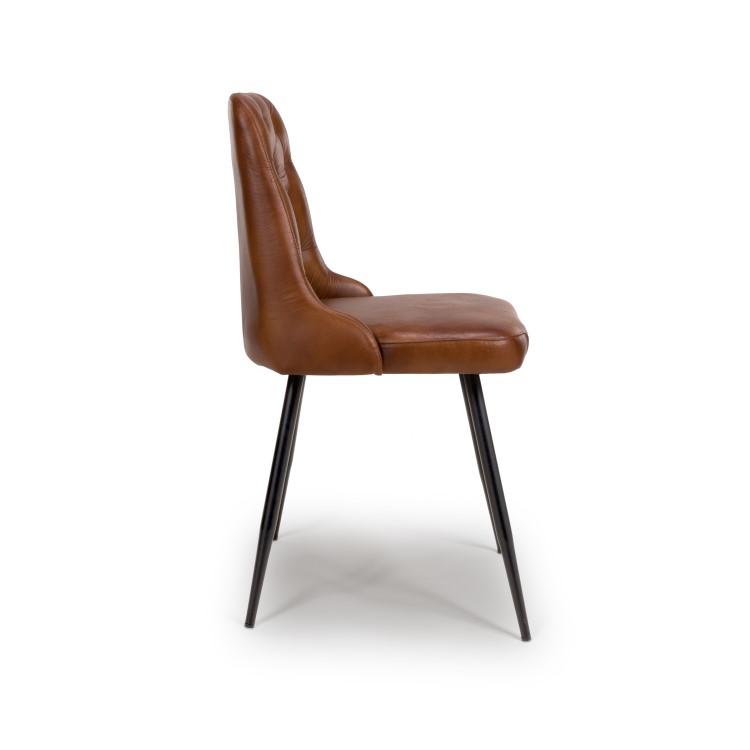ALMOST PERFECT - Set Of 2 Real Leather Tan Dining Chair with Quilted Back - Jaxson