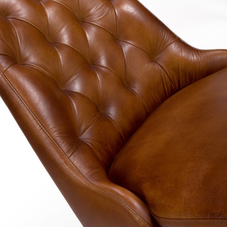 ALMOST PERFECT - Set Of 2 Real Leather Tan Dining Chair with Quilted Back - Jaxson