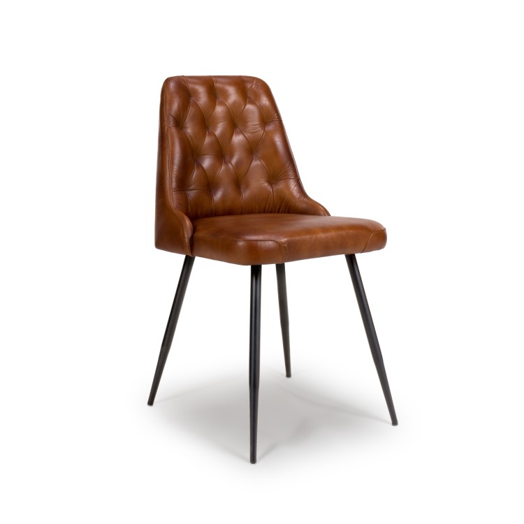 ALMOST PERFECT - Set Of 2 Real Leather Tan Dining Chair with Quilted Back - Jaxson