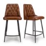 ALMOST PERFECT - Set Of 2 Real Leather Tan Kitchen Stools with Quilted Back - Jaxson