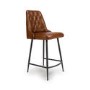 ALMOST PERFECT - Set Of 2 Real Leather Tan Kitchen Stools with Quilted Back - Jaxson